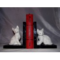 Grande paire Serre livre chat ceramique marbre vintage