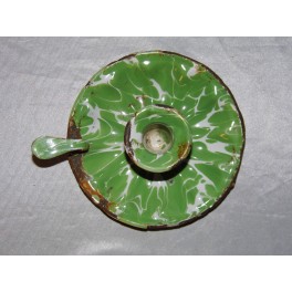 Bougeoir émaillé vert marbré chandelier ancien rat de cave vintage