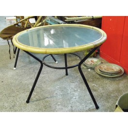 Table vintage rotin bambou table tripode années 60