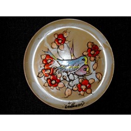 Assiette emaillée VALLAURIS décor oiseaux céramique vintage
