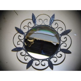 ancien miroir rond fer noir art deco vintage