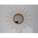 Miroir soleil 80 cm en osier rotin rétro glace vintage années 70 chaty vallauris