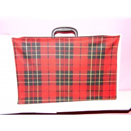 Valise écossaise vintage rouge tissu skaie années 70 valisette de voyage pliable