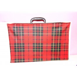 Valise écossaise vintage rouge tissu skaie années 70 valisette de voyage pliable