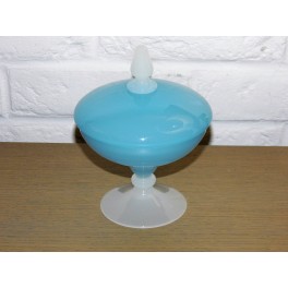 Bonbonniere opaline bleue drageoir boite à bijoux baguier vintage design années 70