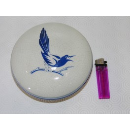Baguier faience craquelée art deco Moulin des loups hamage Orchies oiseau pie boite à bijoux bonbonniere vintage