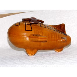 Ancienne tirelire à casser céramique zeppelin avion dirigeable  hélicoptere années 60 deco retro