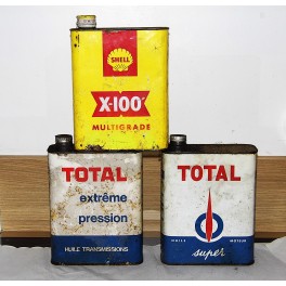 Lot de 3 Bidons huile TOTAL SHEL voiture vintage collection garage 