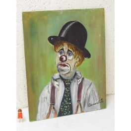 tableau  peinture à l'huile toile clown cirque