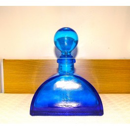 Grand flacon XL Bouteille bleu cobalt signé " la baignoire " vase vintage carafe verre design