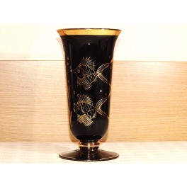 Vase opaline napoleon noir et or décor marine Vannes le chatel