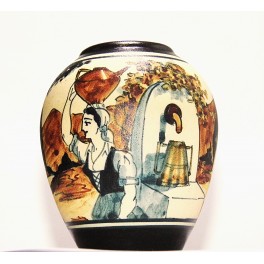 Vase boule CIBOURE basque 11 cm signé gres basque Fischer Fernandez
