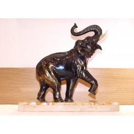 Statue art déco sculpture éléphant en régule patiné socle marbre