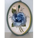 Cadre medaillon vintage signé verre bombé decor floral rose bleue
