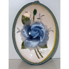 Cadre medaillon vintage signé verre bombé decor floral rose bleue