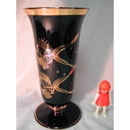 vase opaline napoleon noir et or décor marine
