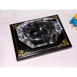 Cendrier cristal VAL ST LAMBERT cuir LE TANNEUR
