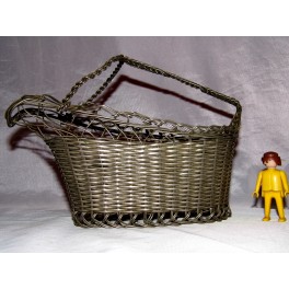 Porte bouteille fil métal tressé argenté vintage